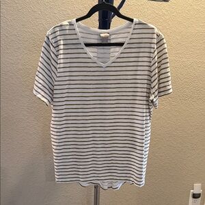Chico's White and gold sparkle stripes V-Neck Top. Size 2